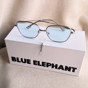 Discontinued Blue Elephant Demia Blue Tint Sunglasses, Silver Frame, Korea